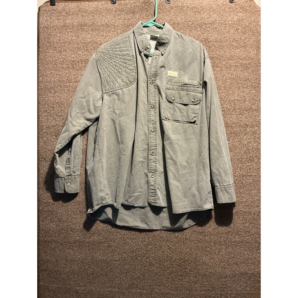 Tag Safari Long Sleeve Shirt‎ L Olive Green Quilted Shoulder Patch READ VINTAGE